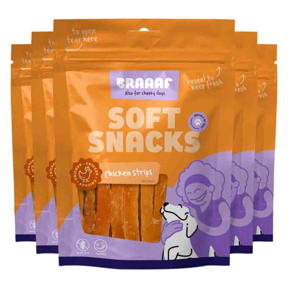 5x Braaaf Hondensnack Reepjes Kip 85 gr