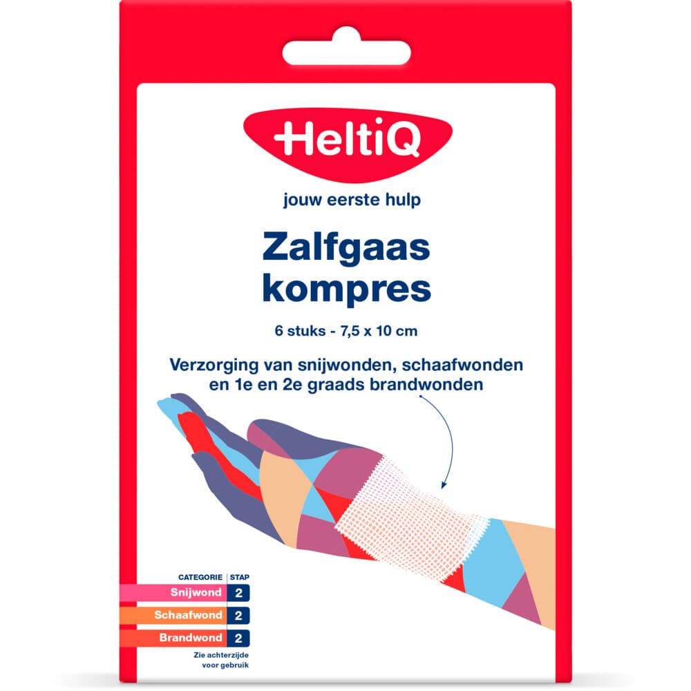 HeltiQ Zalfgaaskompres 7,5cm x 10cm 6 stuks