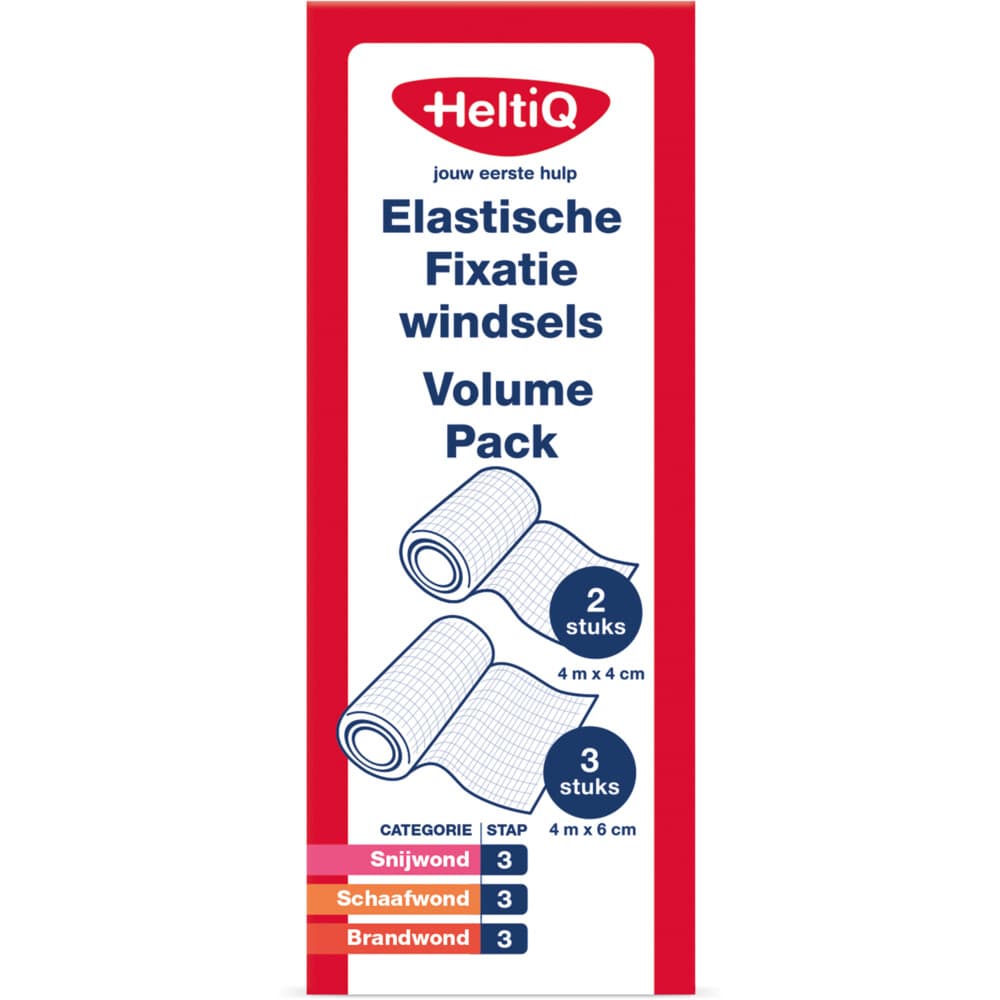 HeltiQ Elastische Fixatiewindsels Volume Pack 2 stuks: 4m x 4cm + 3 stuks: 4m x 6cm 5 stuks