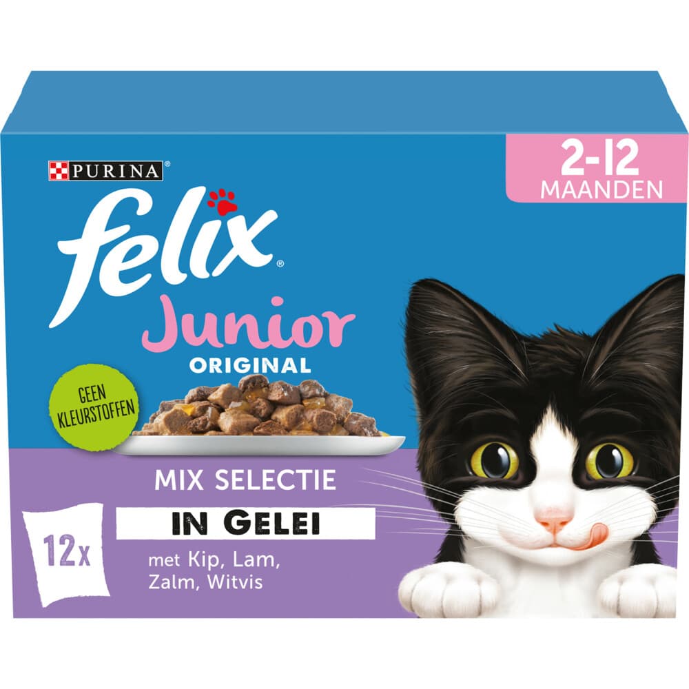 4x Felix Kattenvoer Nat in Gelei Original Junior Mix 12 stuks