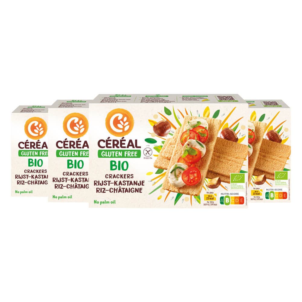 4x Céréal Crackers Rijst&Kastanje Glutenvrij en Lactosevrij 250 gr