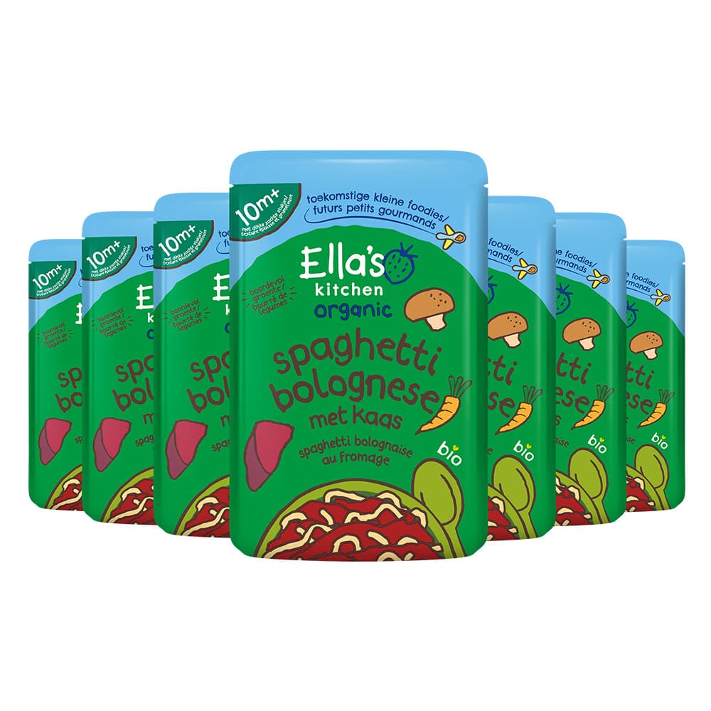 7x Ella's Kitchen Maaltijdzakje 10+ m Spaghetti Bolognese Kaas 190 gr