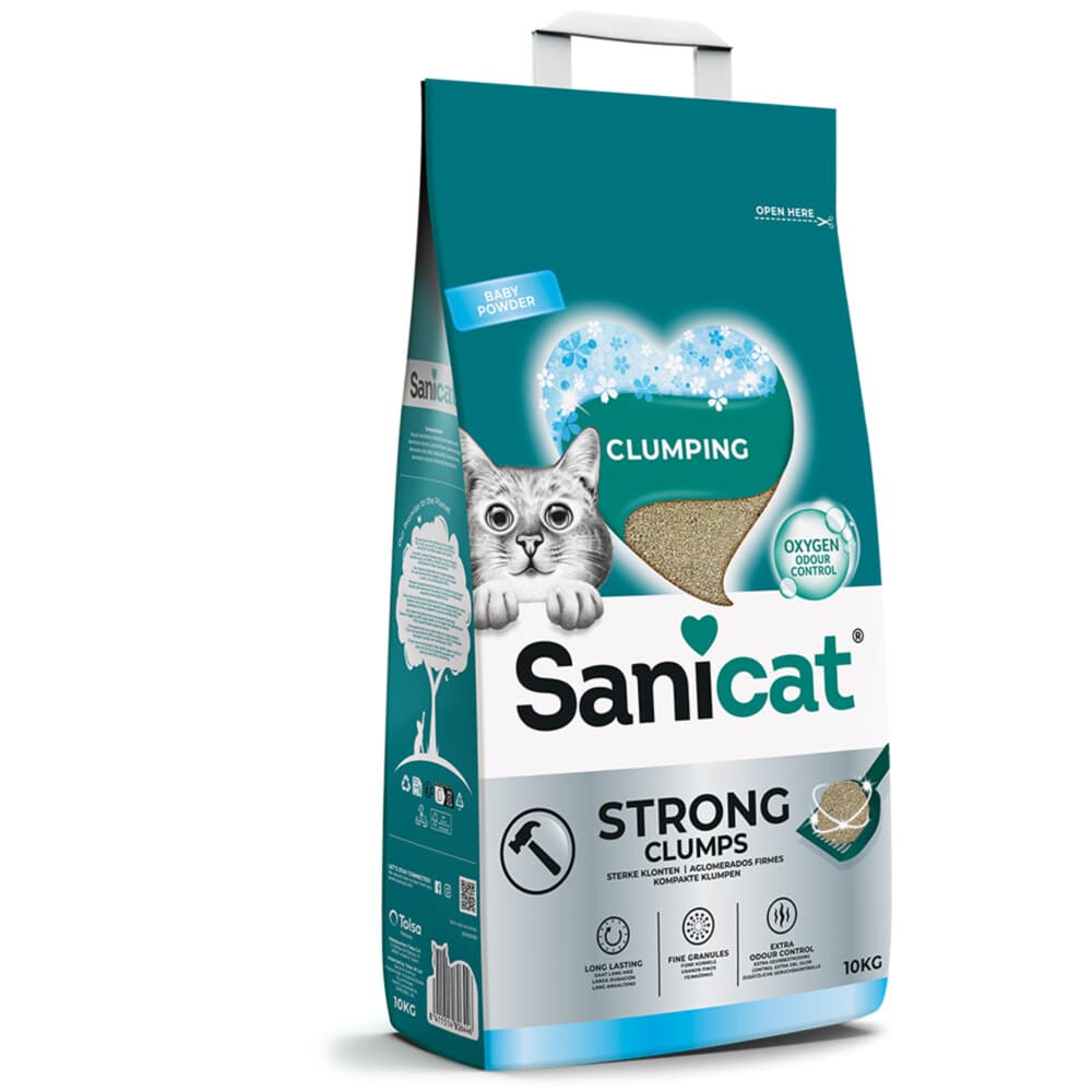 Sanicat Strong Clumps Kattenbakvulling Baby Powder 10 kg