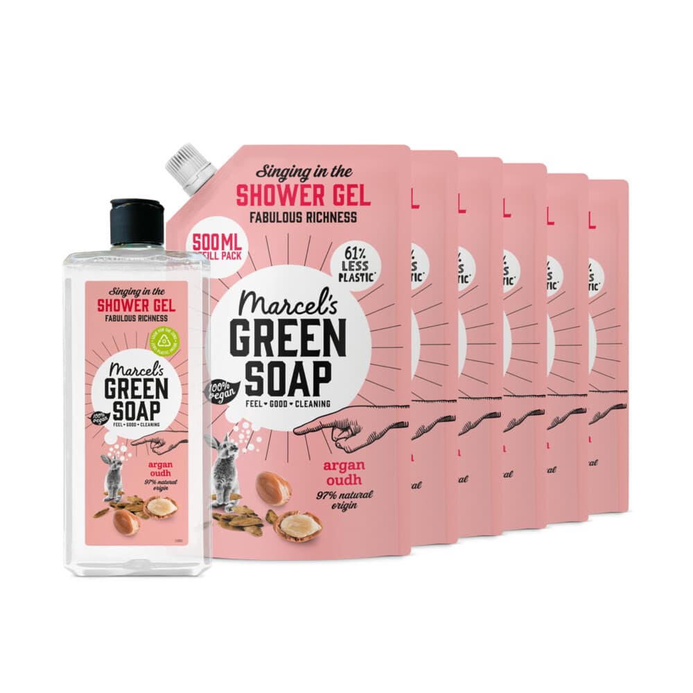 Marcel's Green Soap Douchegel Argan&Oudh + 6 Navullingen Pakket