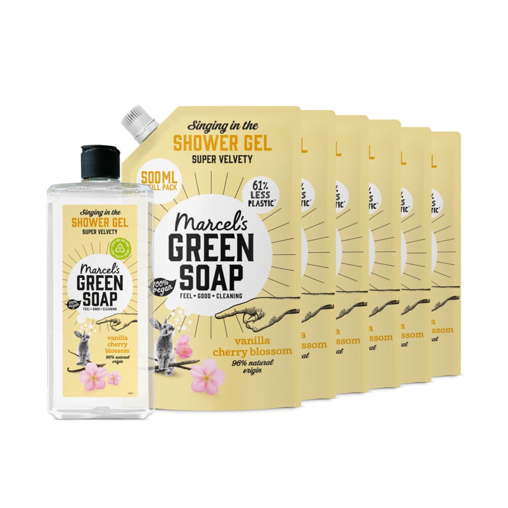 Marcel's Green Soap Shower Gel Navulling Vanille&Kersenbloesem + 6 Navullingen Pakket
