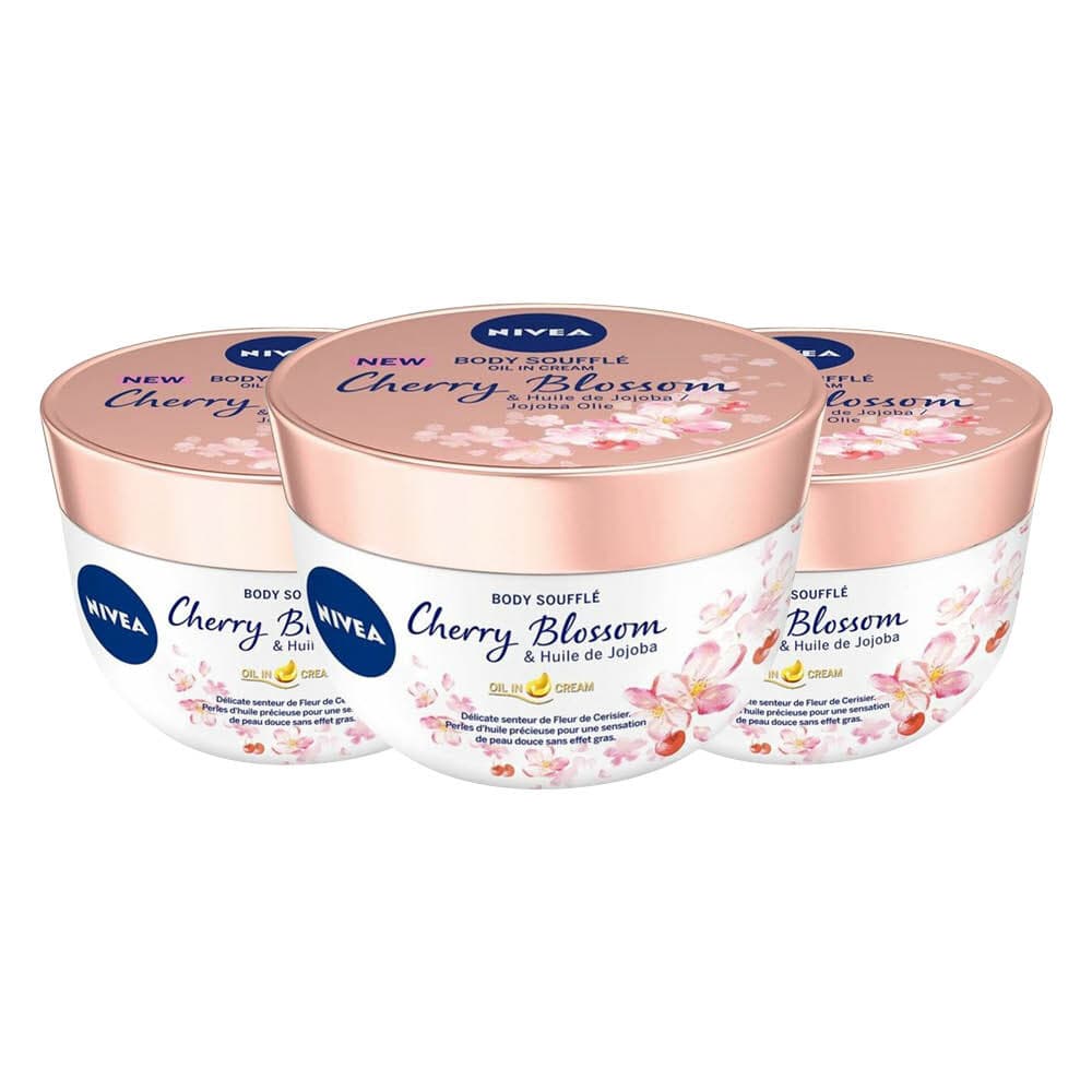 3x NIVEA Body Souffle Cherry Blossom en Jojoba Olie 200 ml
