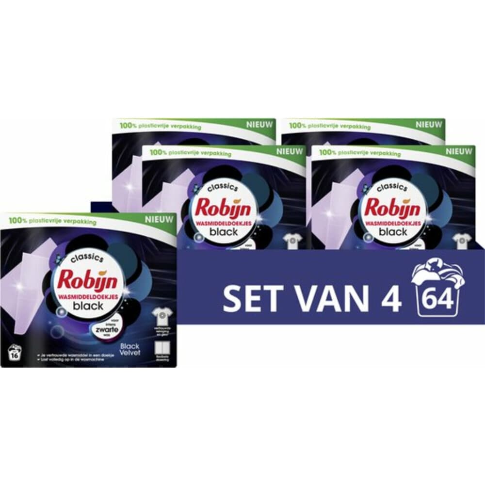 4x Robijn Wasmiddeldoekjes Black Velvet 16 stuks