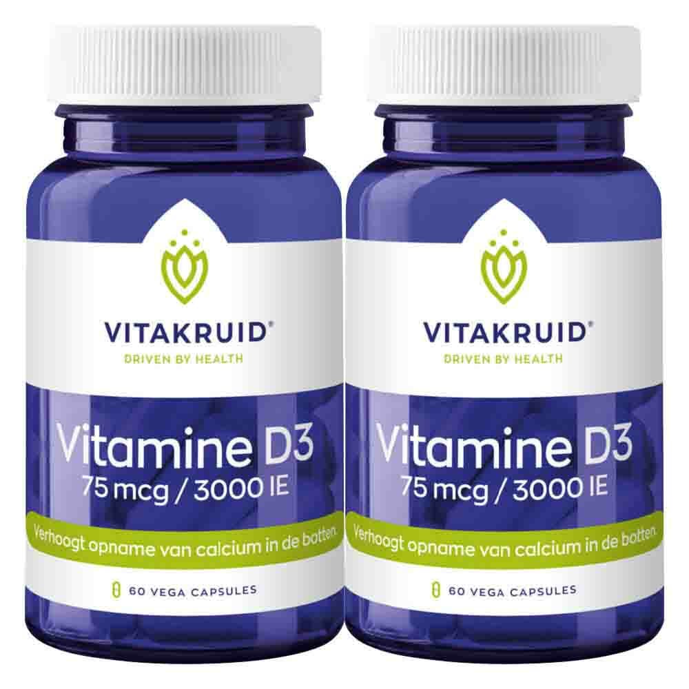 Gratis Verzending: 2x Vitakruid Vitamine D3 75 Mcg 3000Ie 60 vegacapsules