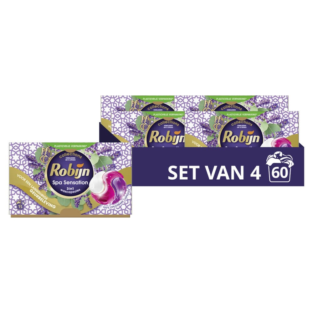 4x Robijn Wascapsules 3-in-1 Spa Sensation 15 stuks
