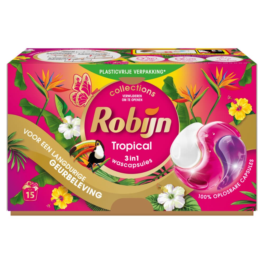 2+1 gratis: Robijn Wascapsules 3-in-1 Tropical 15 stuks