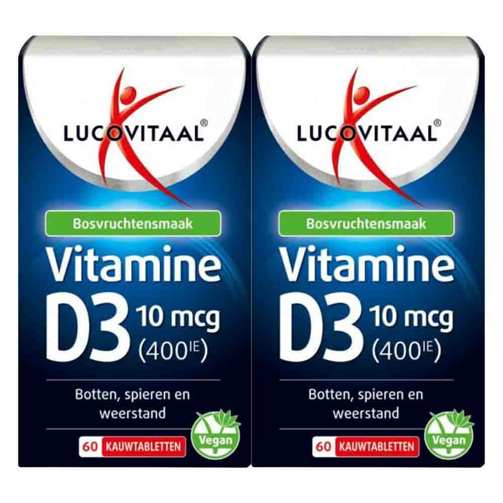 Gratis Verzending: 2x Lucovitaal D3 10 mcg (400Ie) Vitamine Vegan Kauwtabletten 60 kauwtabletten