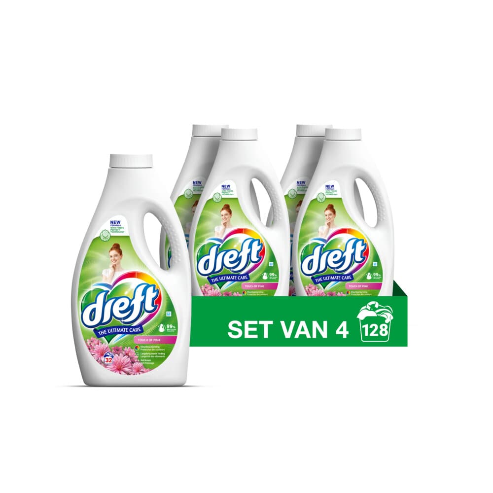 4x Dreft Vloeibaar Wasmiddel Touch of Pink 32 Wasbeurten 1,4 liter