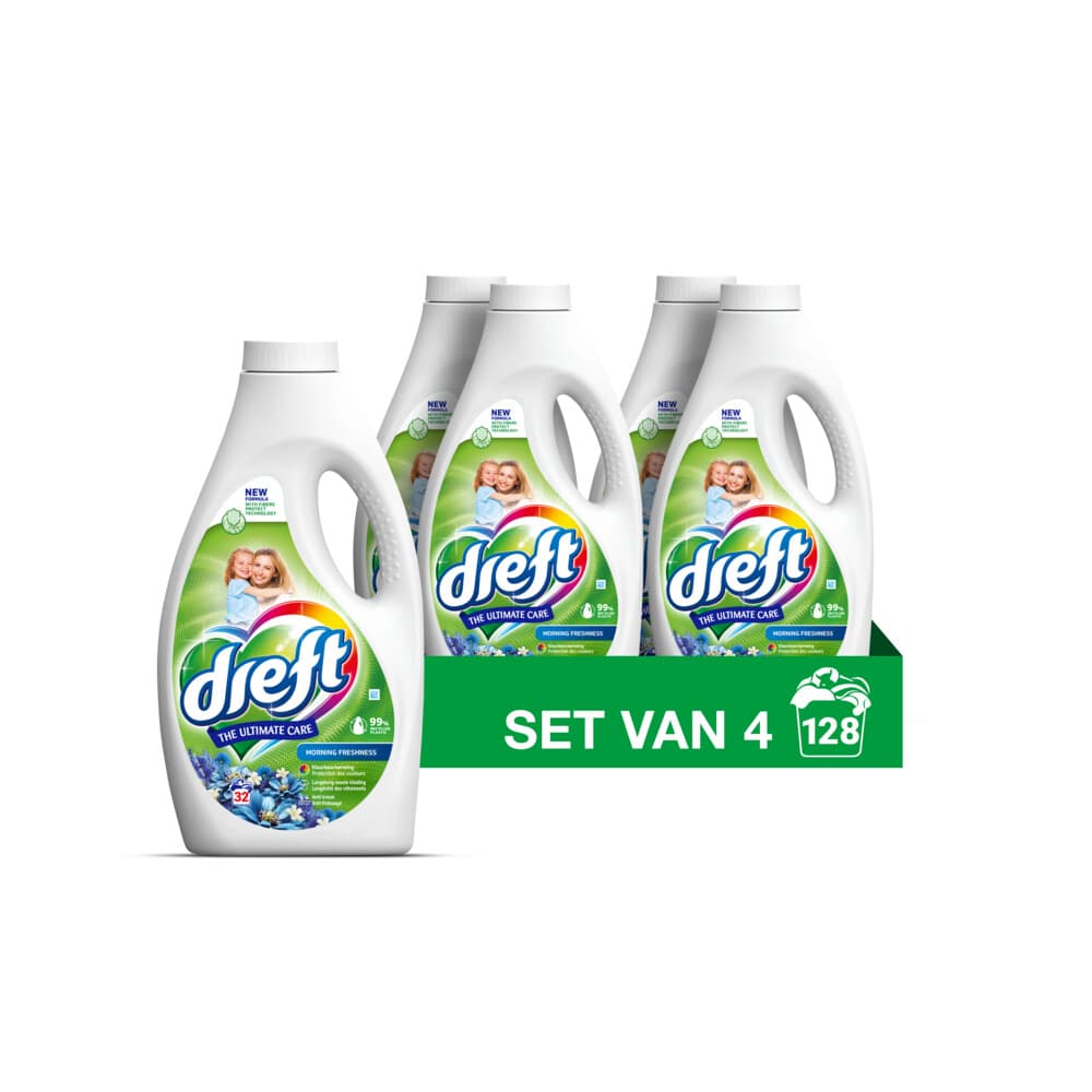 4x Dreft Vloeibaar Wasmiddel Ochtendfris 32 Wasbeurten 1,4 liter