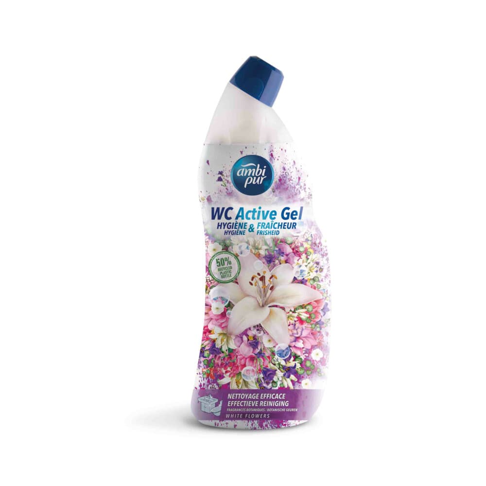 3+2 gratis: Ambi Pur Toiletreiniger Wc Active Gel White Flowers 750 ml
