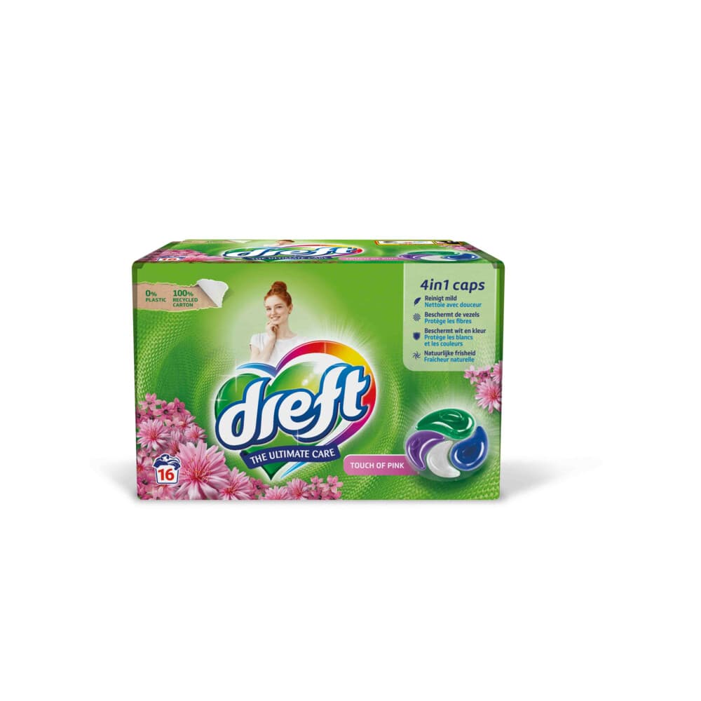 2+2 gratis: Dreft Wasmiddel Capsules Touch of Pink 16 stuks
