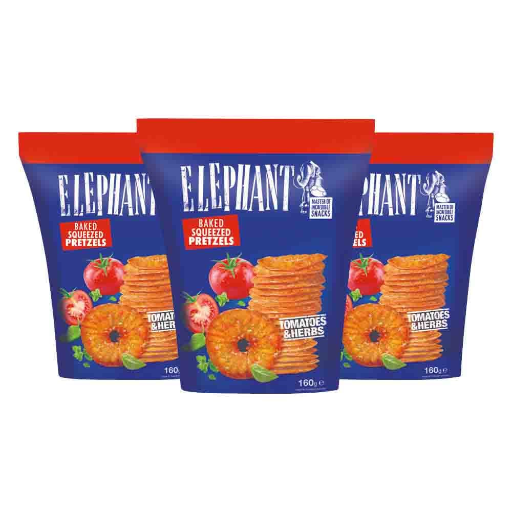 3x Elephant Pretzels Tomaat&Kruiden 160 gr