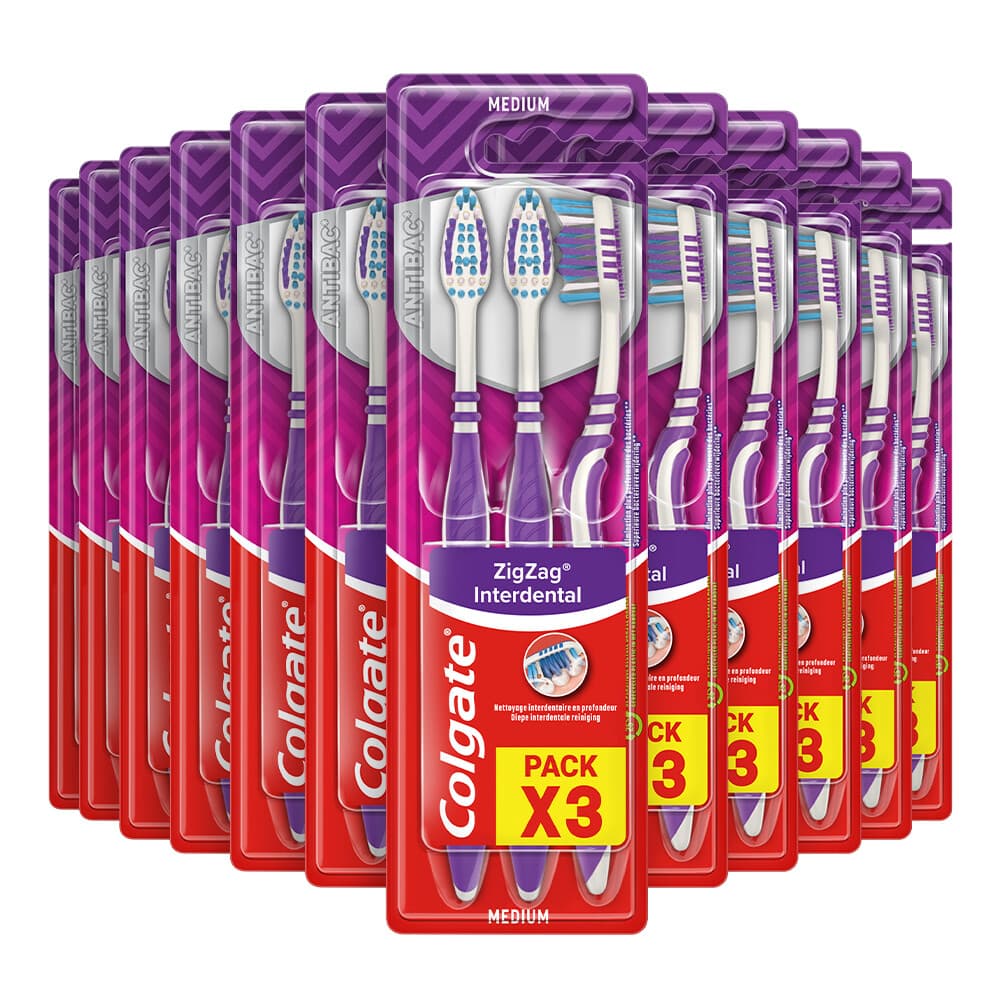 12x Colgate Tandenborstel ZigZag Medium 3 stuks