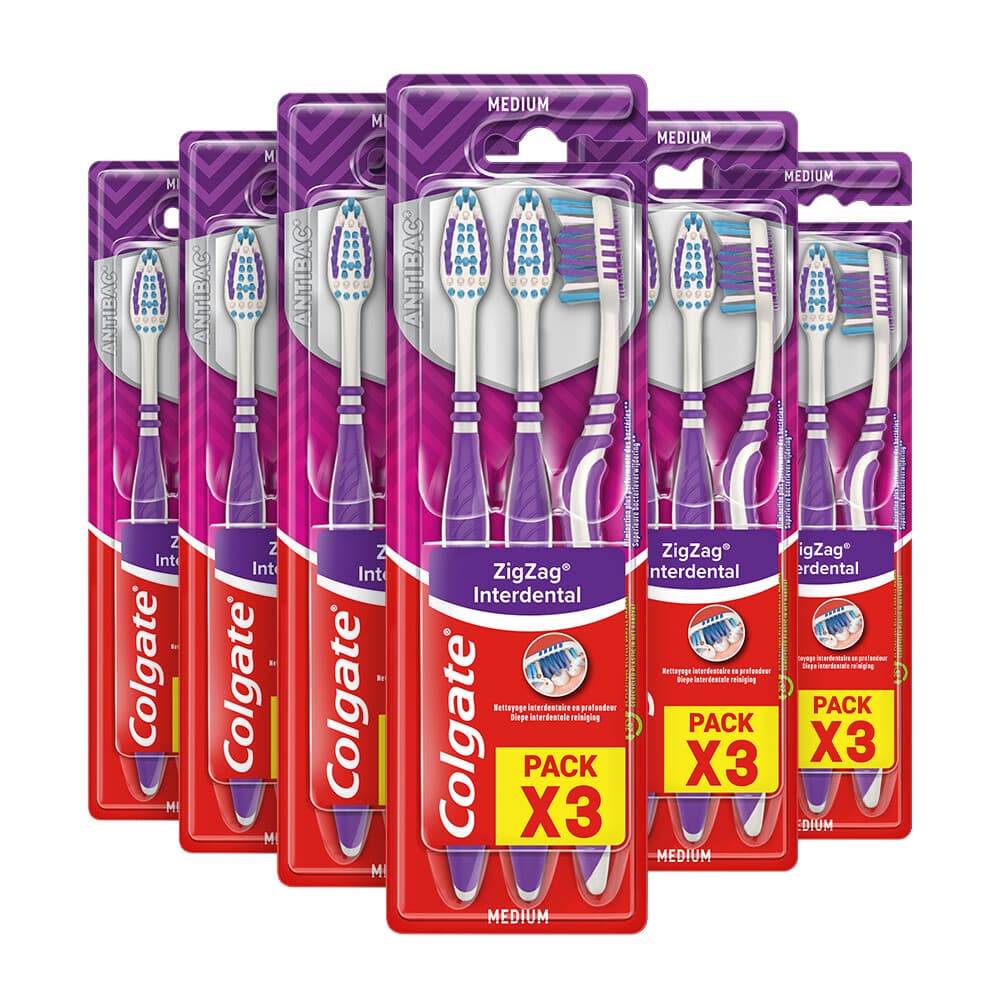 6x Colgate Tandenborstel ZigZag Medium 3 stuks