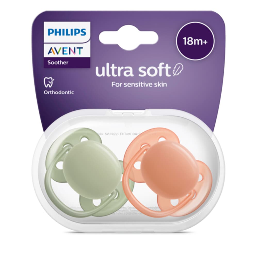 Philips Avent Fopspeen Ultra Soft Fopspeen 18+ mnd Groen Oranje 2 stuks