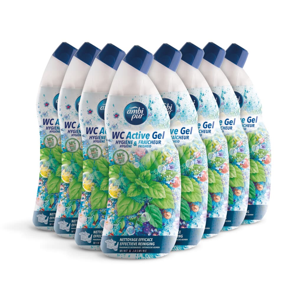 8x Ambi Pur Toiletreiniger Wc Active Gel Mint&Jasmijn 750 ml