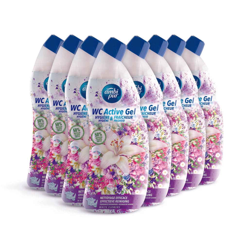 8x Ambi Pur Toiletreiniger Wc Active Gel White Flowers 750 ml