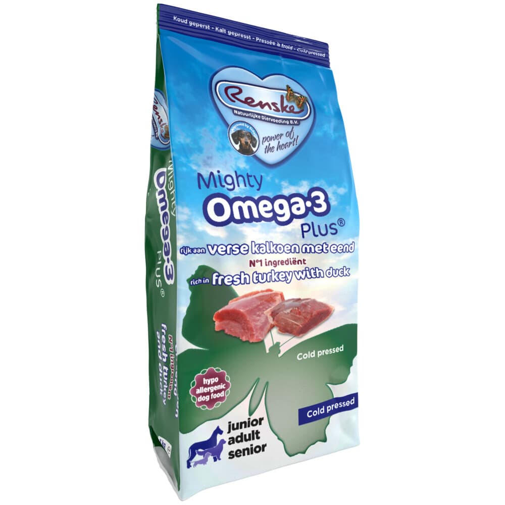 Renske Mighty Omega-3 Plus Geperst Hondenvoer Kalkoen&Eend 12 kg