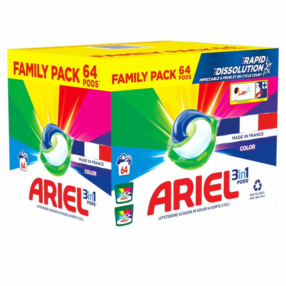 1+2 gratis: Ariel 3in1 Wasmiddel Pods Color 64 stuks