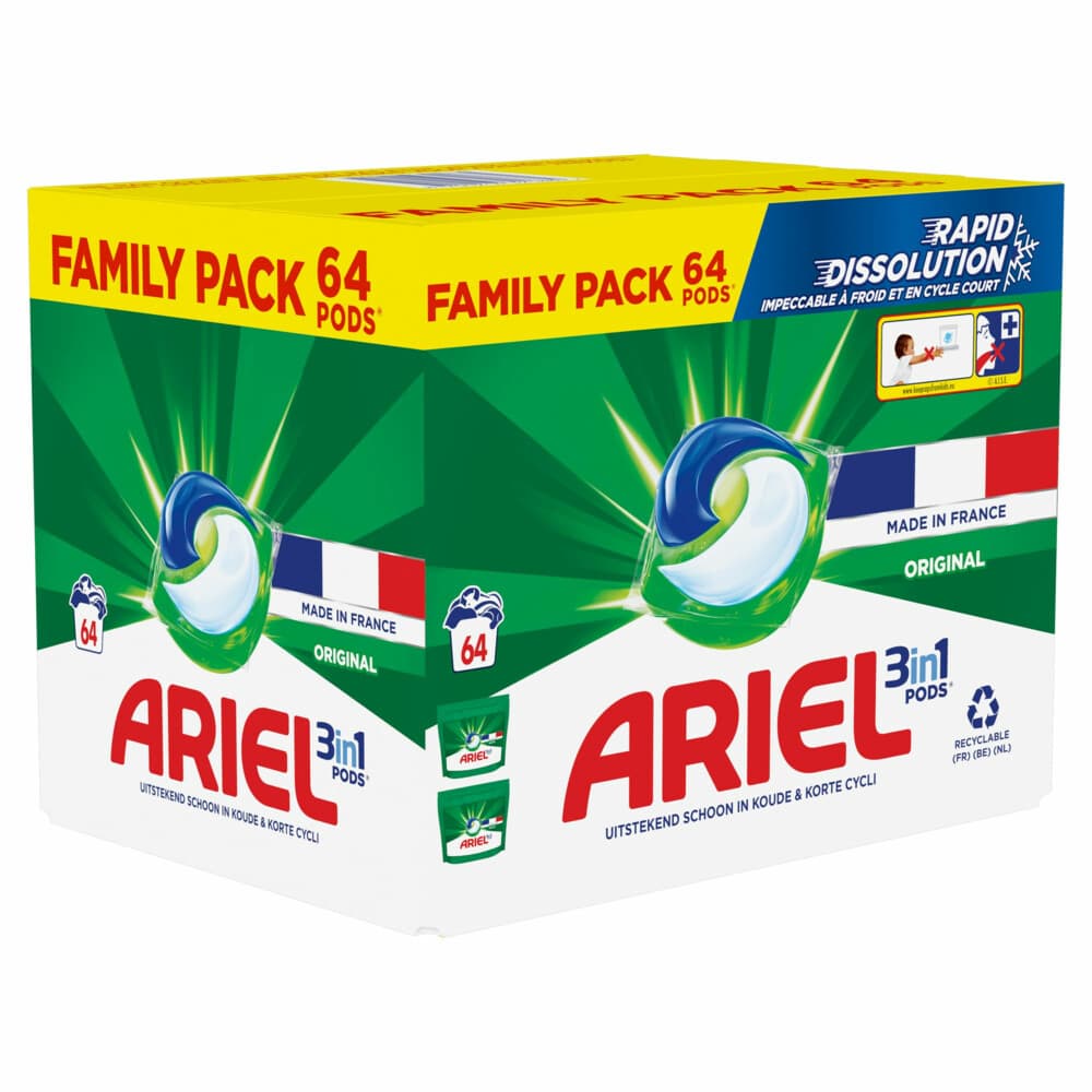 1+2 gratis: Ariel 3in1 Wasmiddel Pods Original 64 stuks