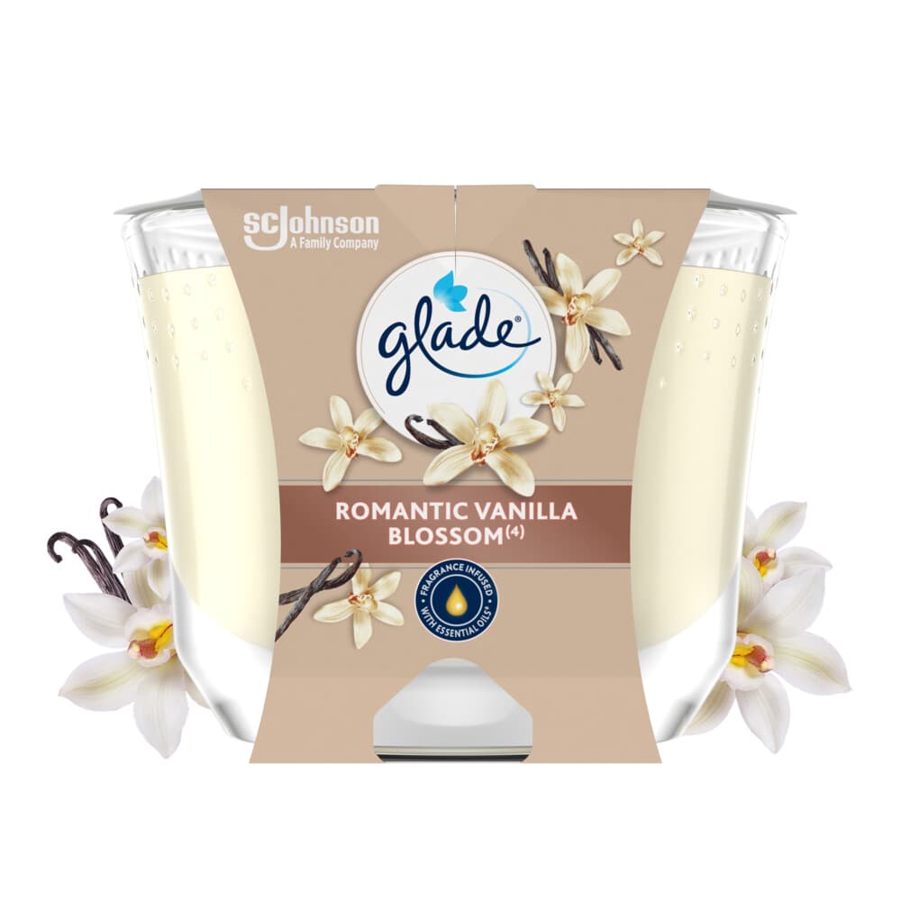 4x Glade Geurkaars Romantic Vanilla Blossom 100% Raapzaadwax 224 gr
