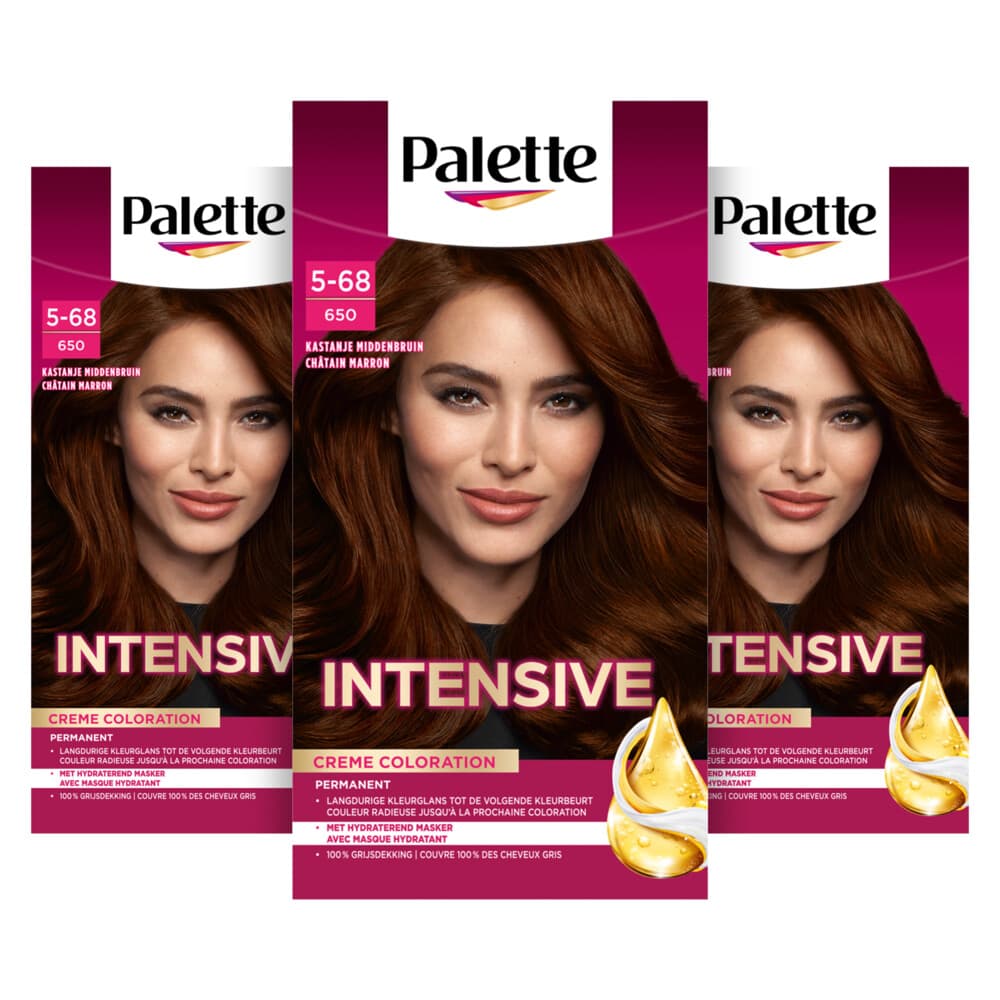 3x Palette Intensive Oil-Care Color Haarkleuring 650 Kastanje Middenbruin