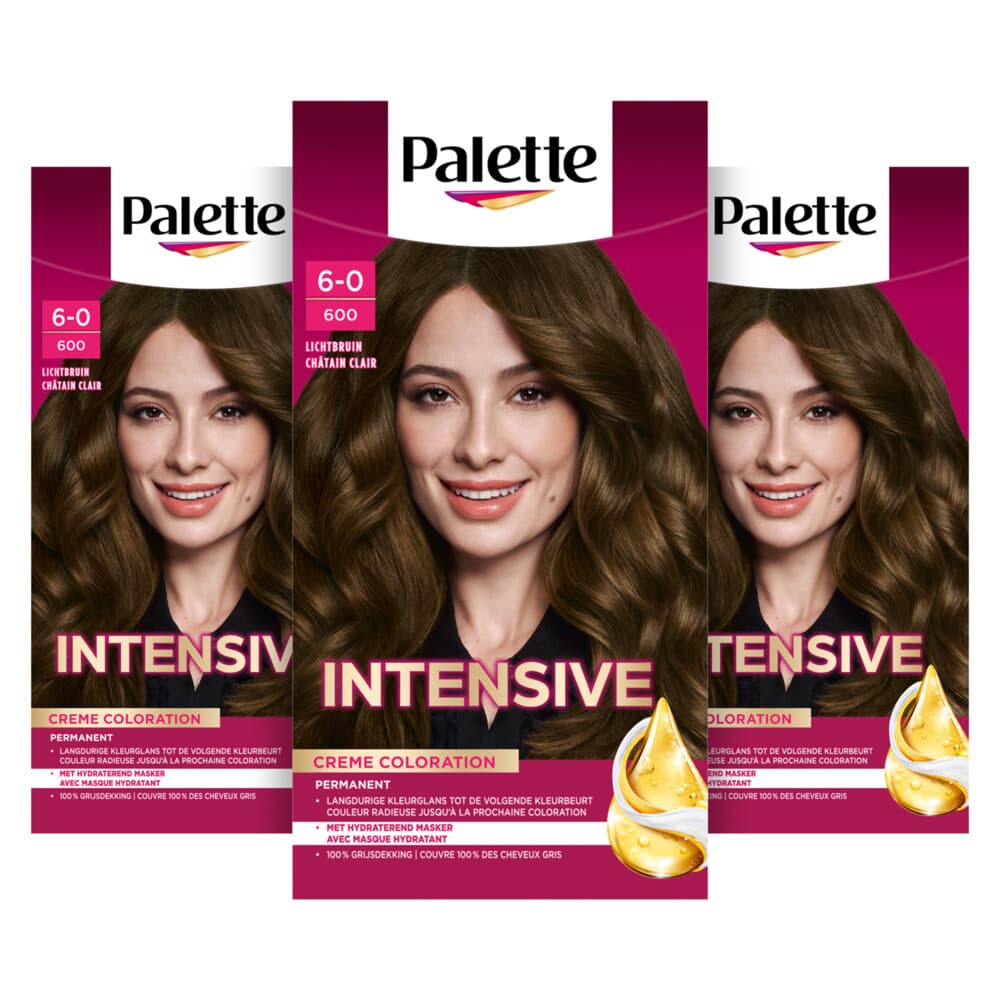 3x Palette Intensive Oil-Care Color Haarkleuring 600 Lichtbruin