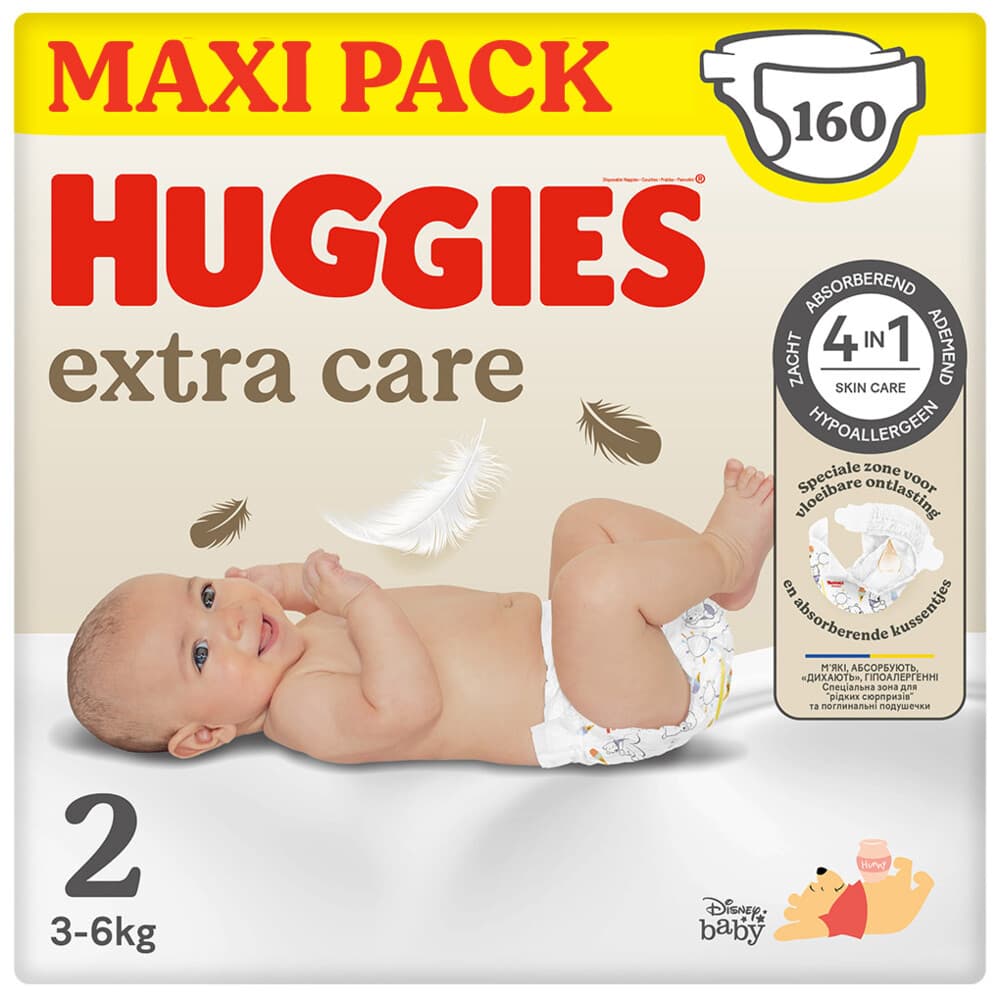 4x Huggies Extra Care Newborn Luiers Maat 2 (3 - 6 kg) 40 stuks