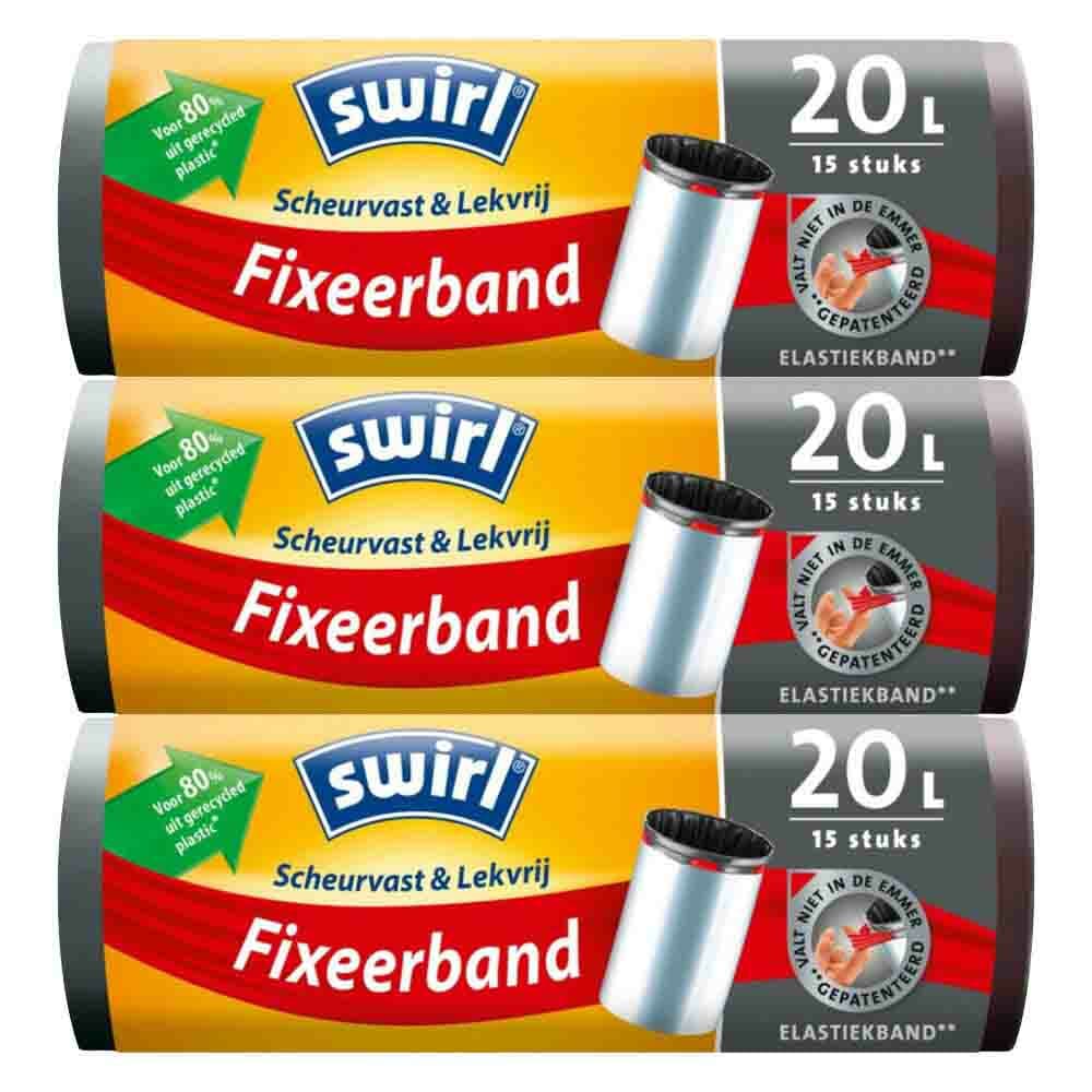 3x Swirl Pedaalemmerzakken met Fixeerband 20 liter 15 stuks