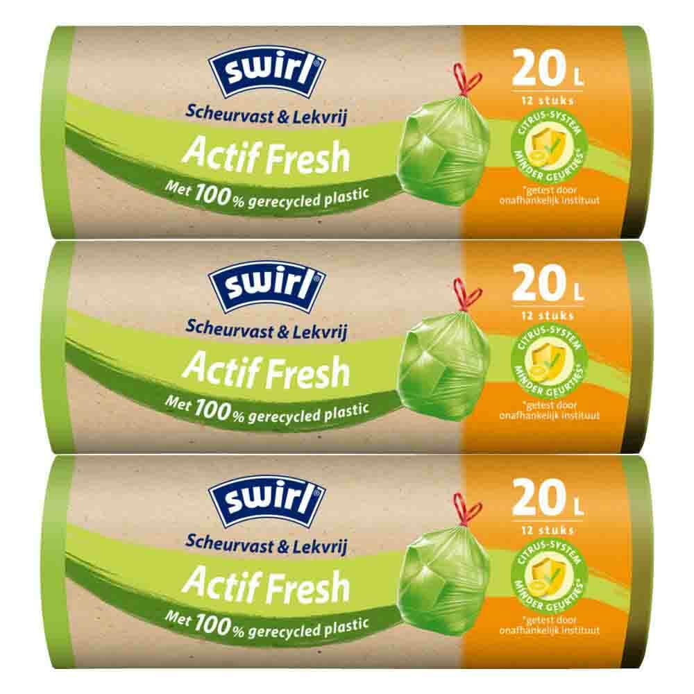 3x Swirl Vuilniszakken met Trekband Geparfumeerd Actif Fresh 20 liter 12 stuks