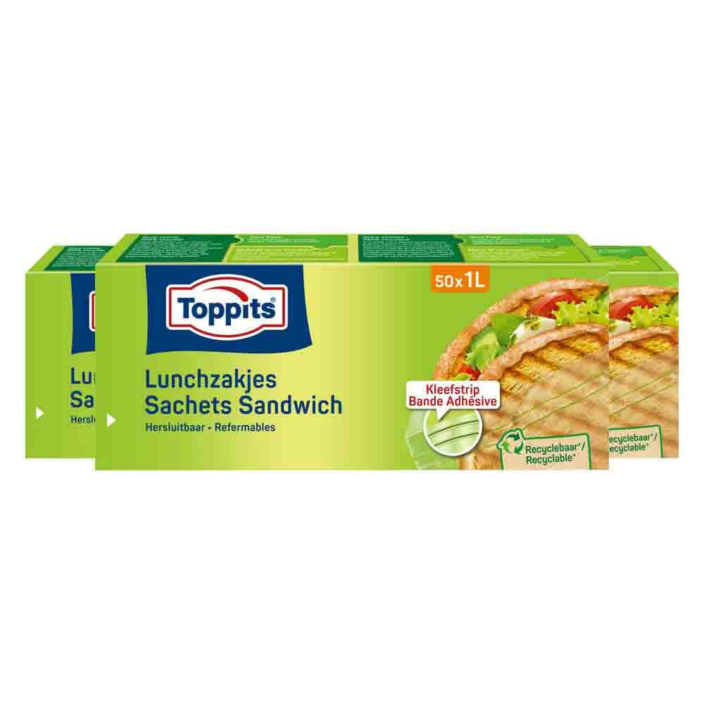 3x Toppits Lunchzakjes Hersluitbaar 1 liter 50 stuks