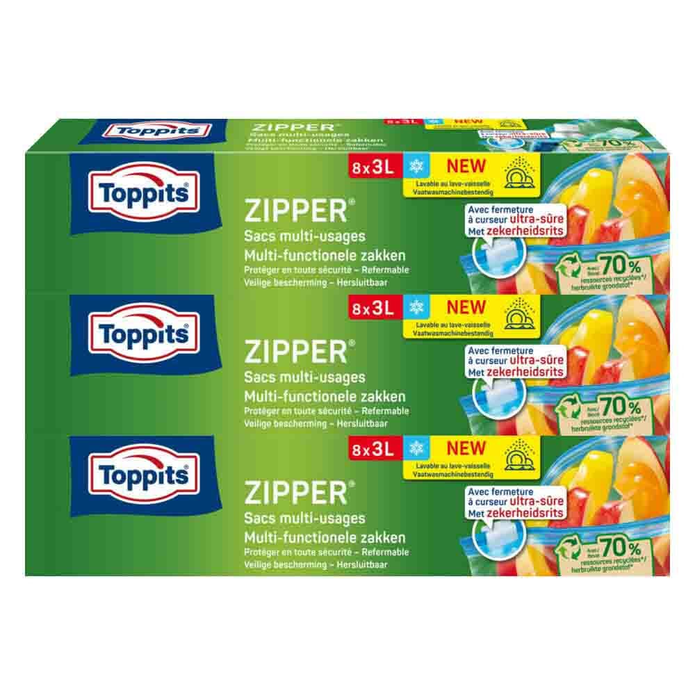 3x Toppits Zipper Multi-Functionele Zakken 3 liter 8 stuks