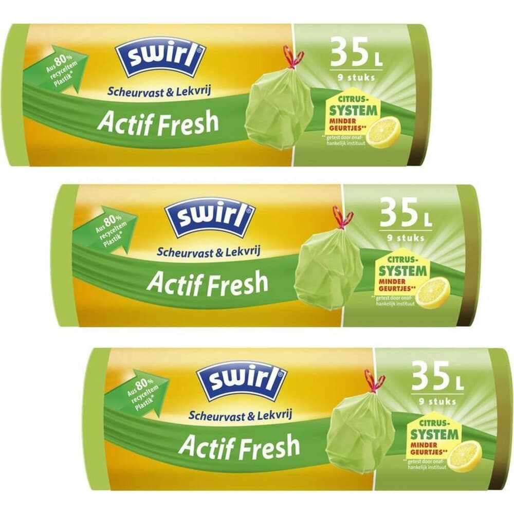 3x Swirl Vuilniszakken met Trekband Geparfumeerd Actif Fresh 35 liter 9 stuks
