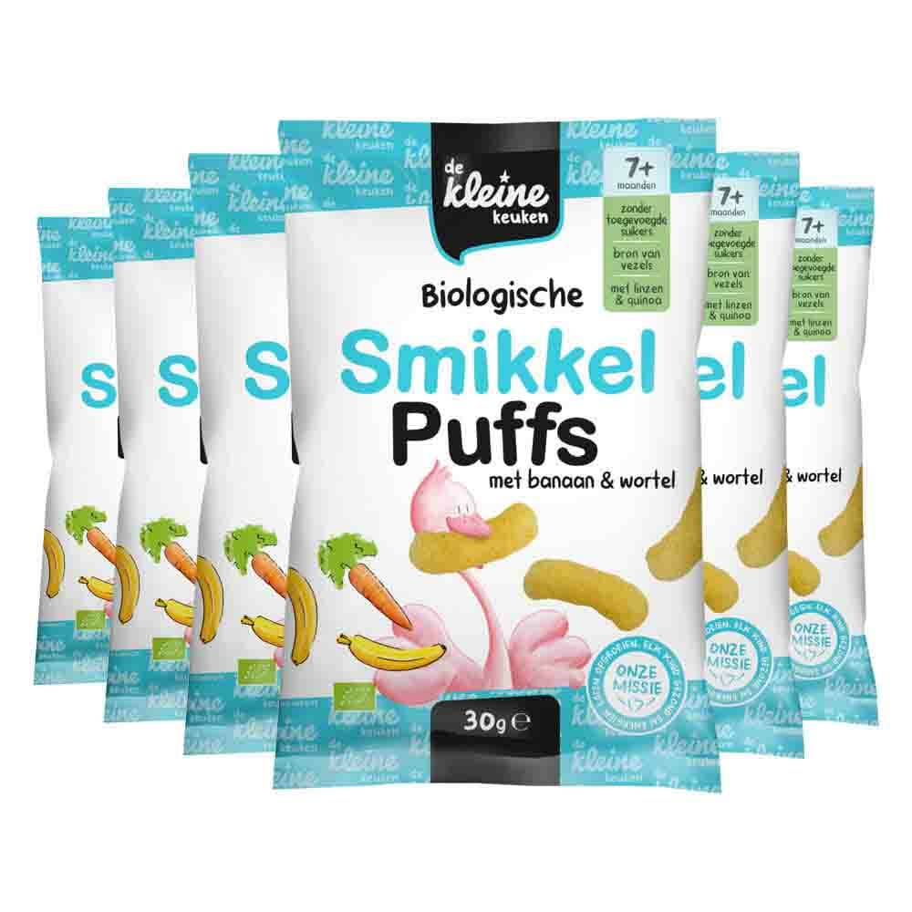 6x de Kleine Keuken Bio Smikkel Puffs Banaan&Wortel 30 gr
