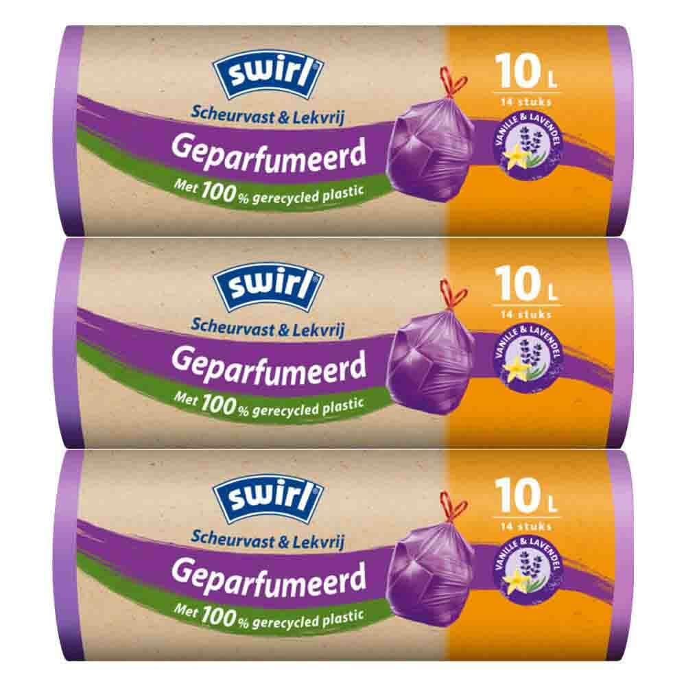 3x Swirl Pedaalemmerzakken Geparfumeerd Vanille&Lavendel met Trekband 10 liter 14 stuks