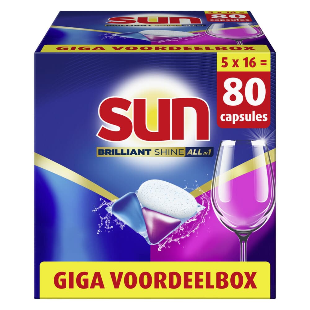 5x Sun Brilliant Shine All-in 1 Vaatwascapsules 16 stuks