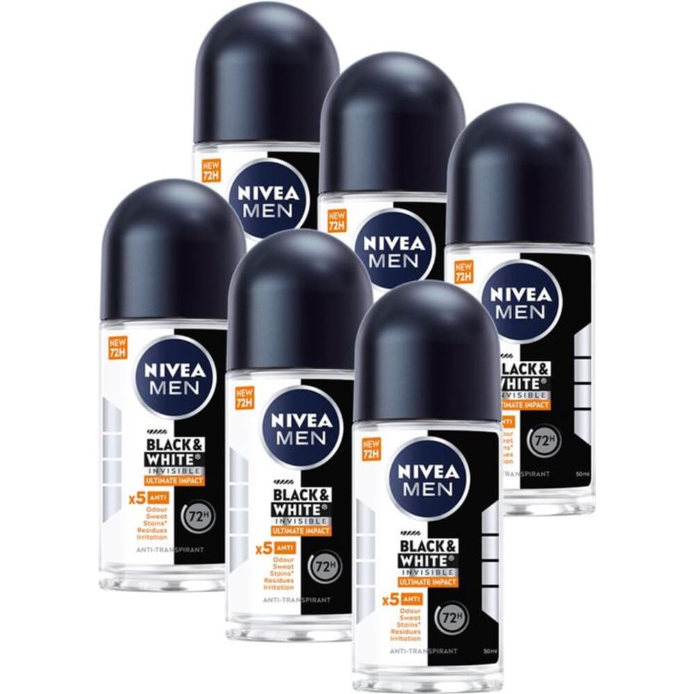 6x NIVEA Men Deodorant Roller Black&White Ultimate Impact 50 ml