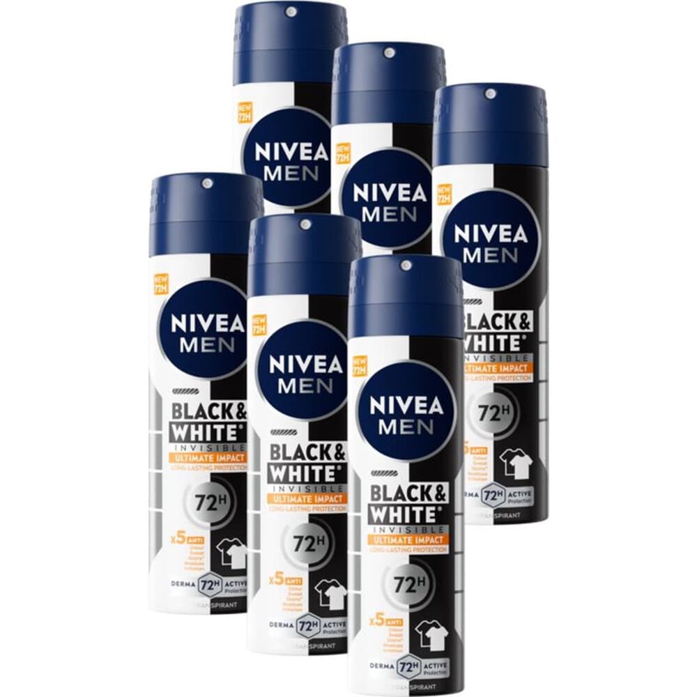 6x NIVEA Men Deodorant Spray Black&White Ultimate Impact 150 ml