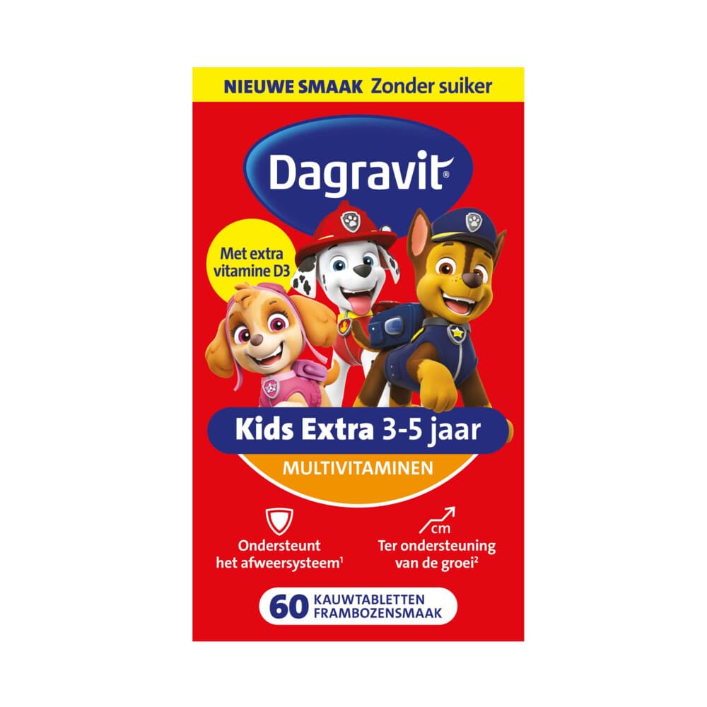 Gratis Verzending: 3x Dagravit Multivitamine Kids Extra 3-5 Jaar Paw Patrol 60 Kauwtabletten
