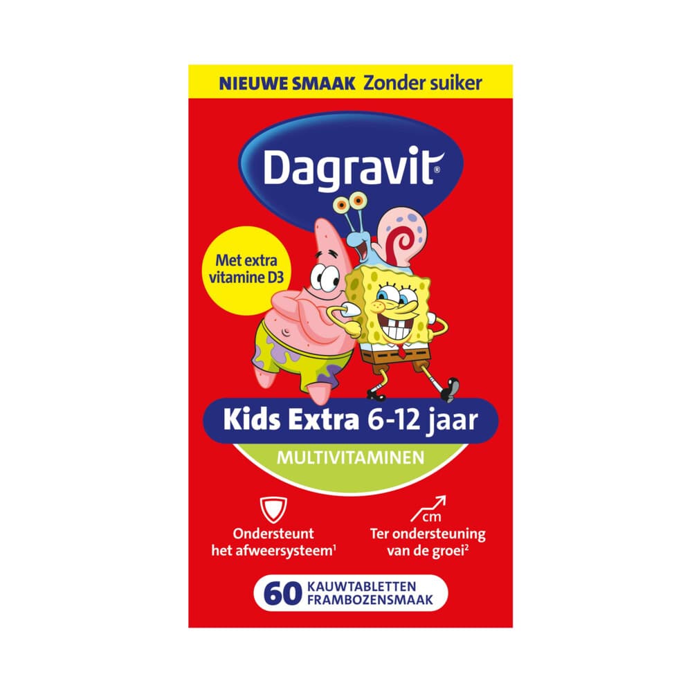 Gratis Verzending: 3x Dagravit Multivitamine Kids Extra 6-12 Jaar Spongebob 60 kauwtabletten