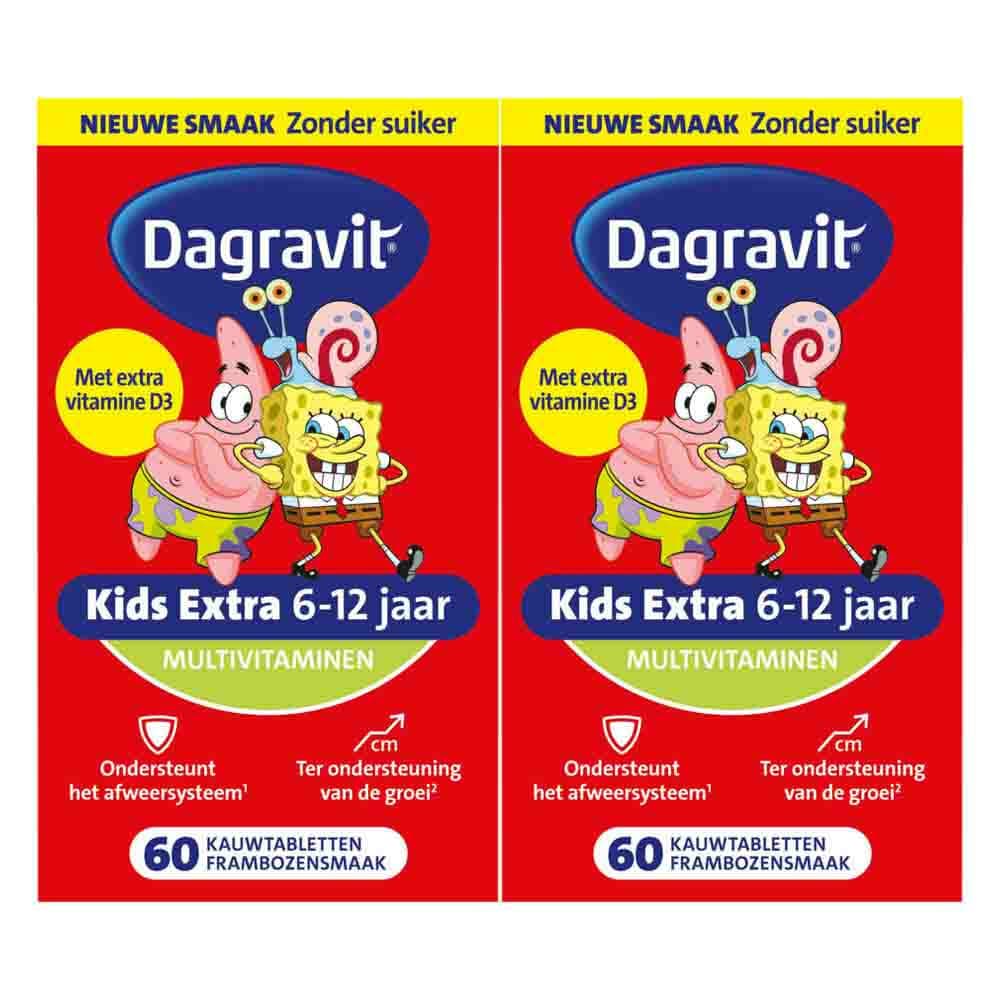 Gratis Verzending: 2x Dagravit Multivitamine Kids Extra 6-12 Jaar Spongebob 60 kauwtabletten