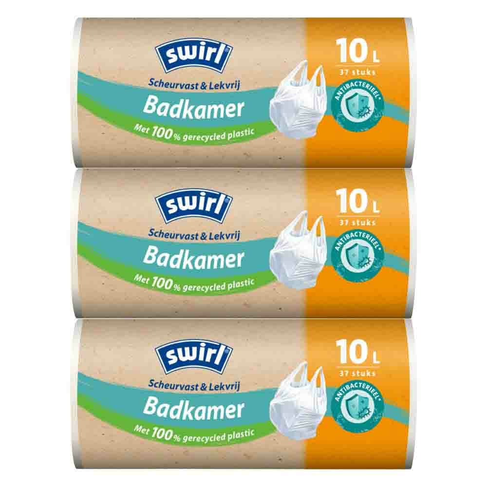 3x Swirl Pedaalemmerzakken Badkamer Scheurvast&Lekvrij 10 liter 37 stuks