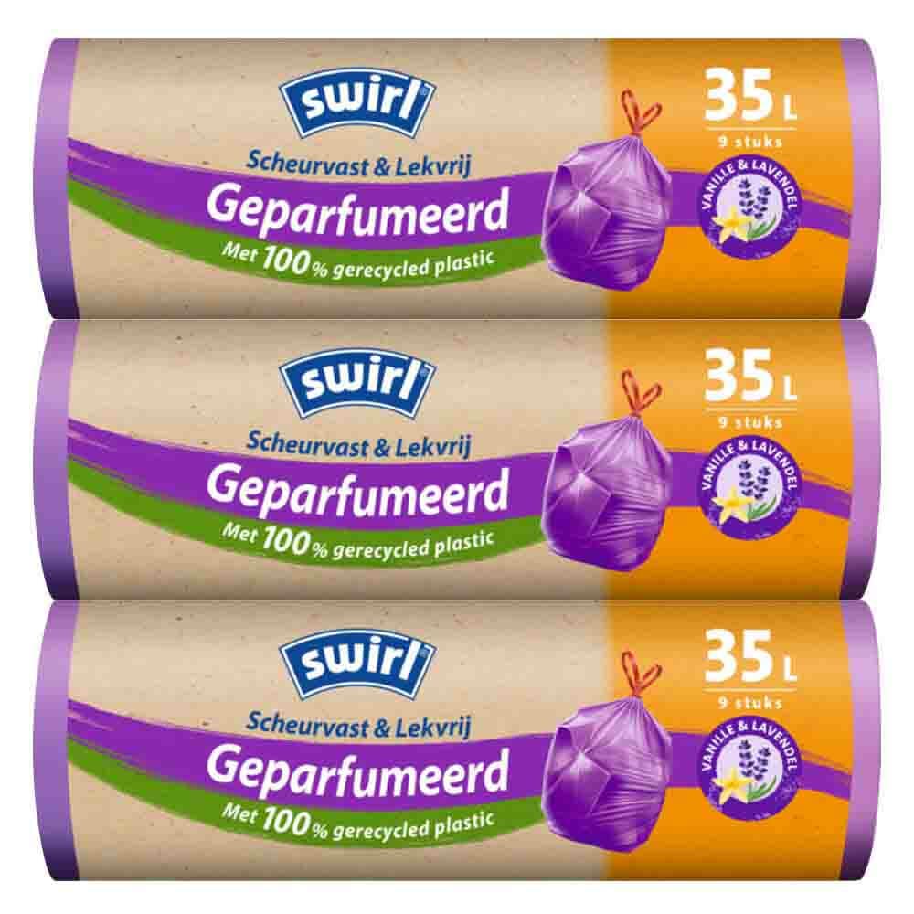 3x Swirl Pedaalemmerzakken Geparfumeerd Vanille&Lavendel met Trekband 35 liter 9 stuks