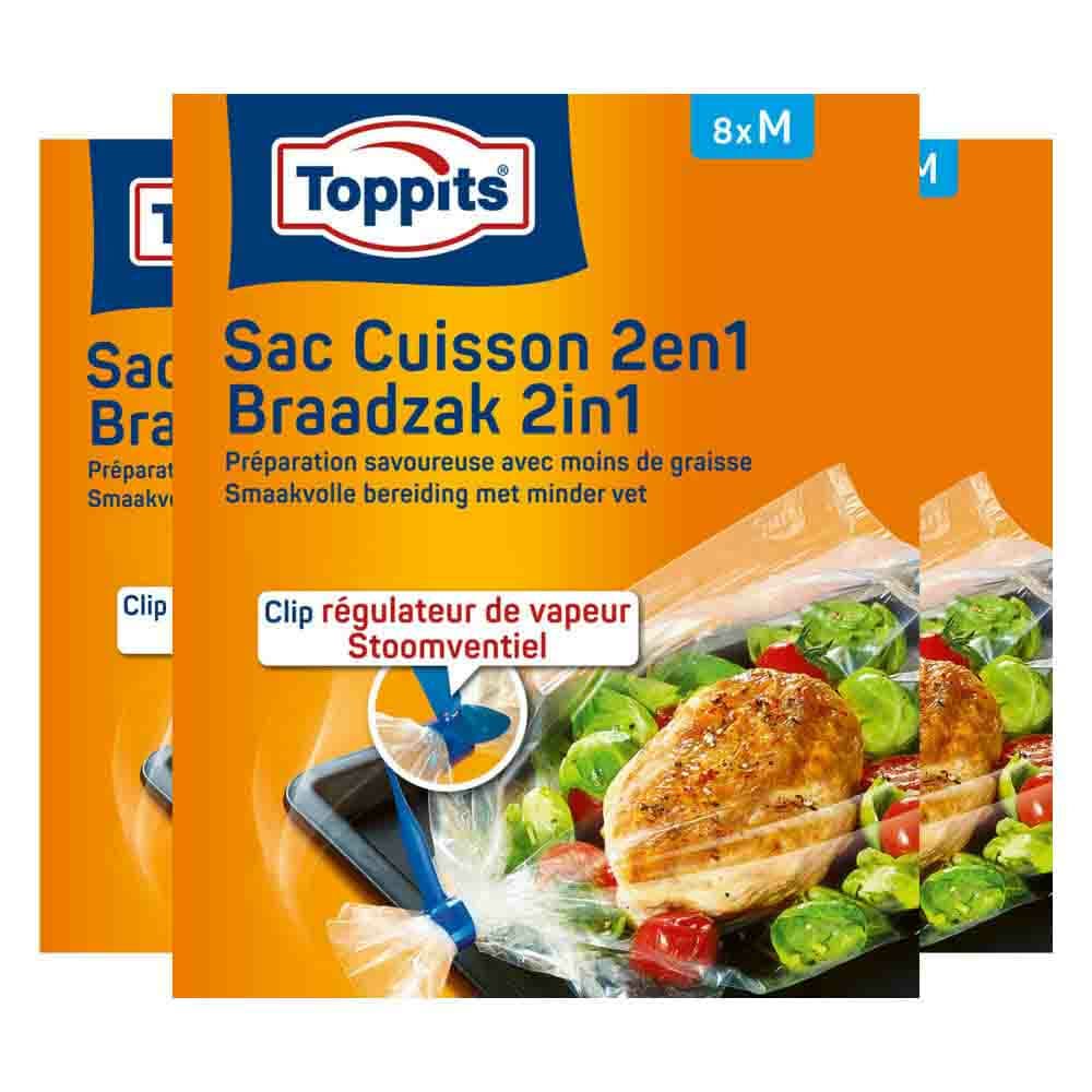3x Toppits Braad- en Stoomzakken 2-in-1 8 stuks
