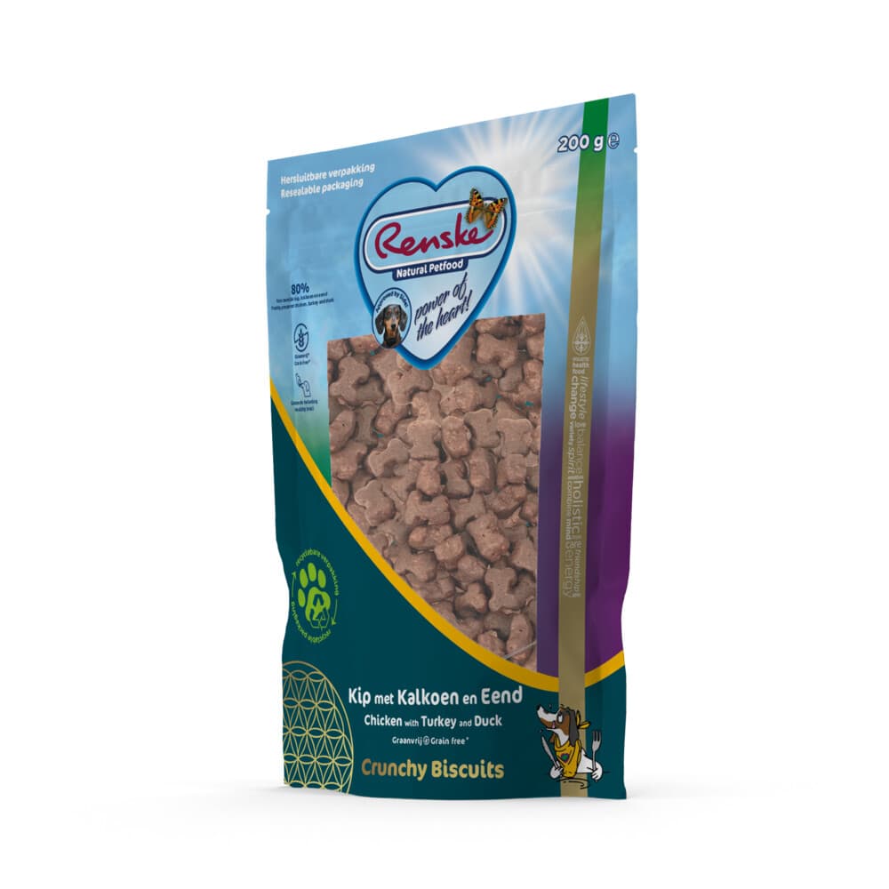 6x Renske Gezonde Beloning Crunchy Hondensnack Kip&Kalkoen&Eend 200 gr