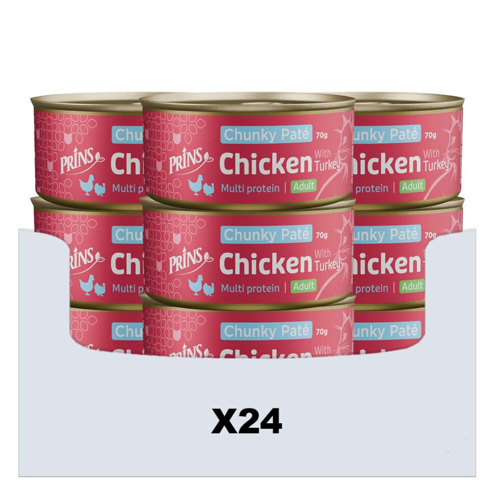 24x Prins Chunky Paté Kattenvoer Nat Kip&Kalkoen 70 gr